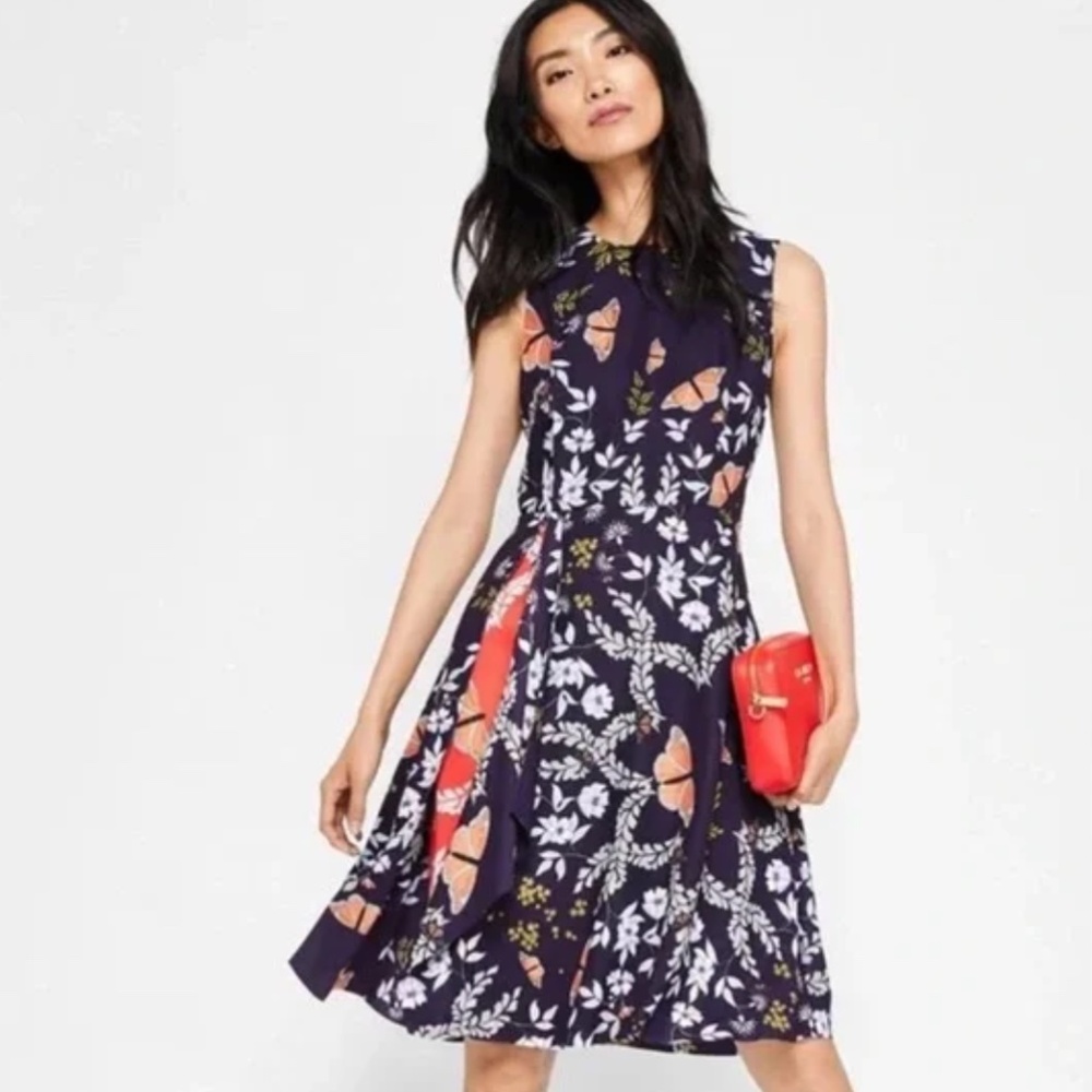 TED BAKER KYOTO GARDEN BUTTERFLY NAVY BLUE DRESS  SIZE UK 0